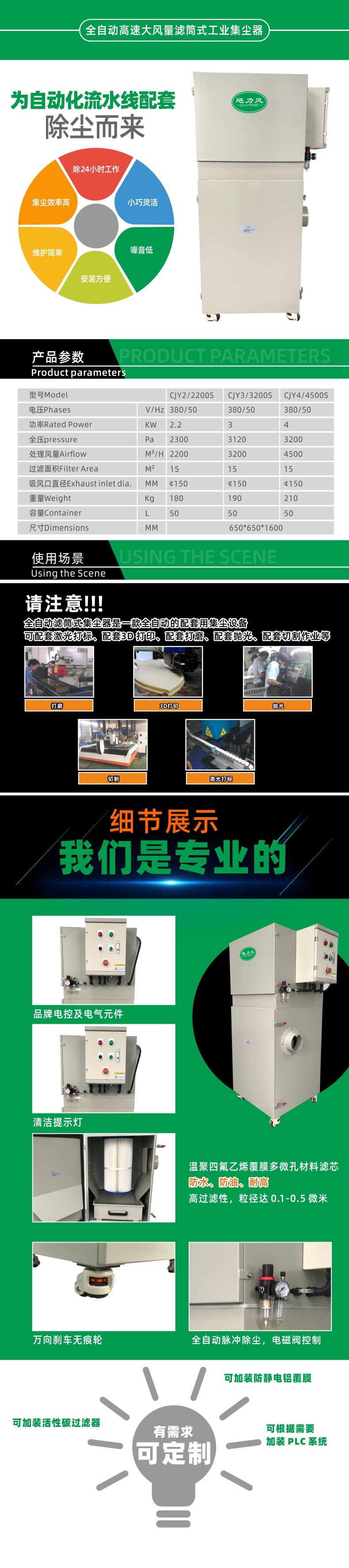 CJY-M系列全自動高速大風量濾筒式工業集塵器